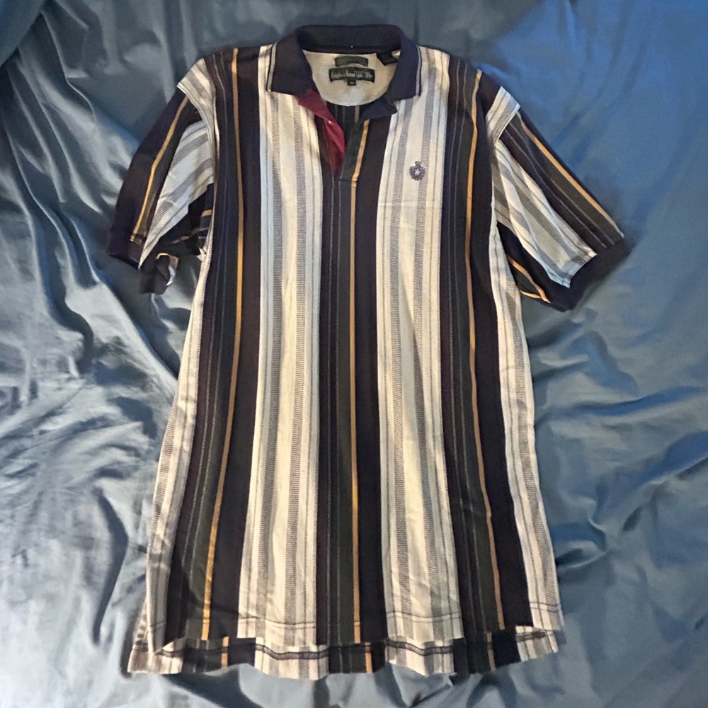 Classic Striped Polo Shirt - Black, White, and Gold